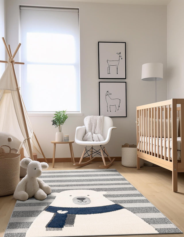 Gray 4' 1 x 6' 1 Whimsy Kids Rectangle Area Rug for Baby Nursery, Toddler Playroom, Bedrooms Playful Fun Design Easy Clean Carpet for Sale at Rug Engine