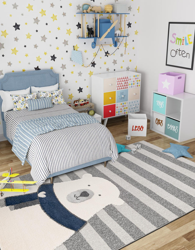 Gray 2' x 3' 1 Whimsy Kids Rectangle Area Rug for Baby Nursery, Toddler Playroom, Bedrooms Playful Fun Design Easy Clean Carpet for Sale at Rug Engine