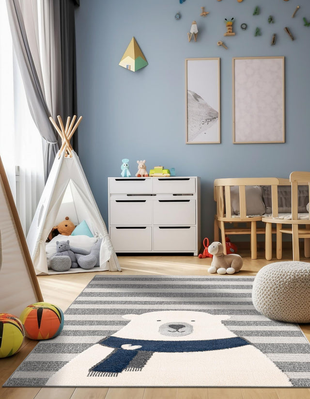 Gray 2' x 3' 1 Whimsy Kids Rectangle Area Rug for Baby Nursery, Toddler Playroom, Bedrooms Playful Fun Design Easy Clean Carpet for Sale at Rug Engine