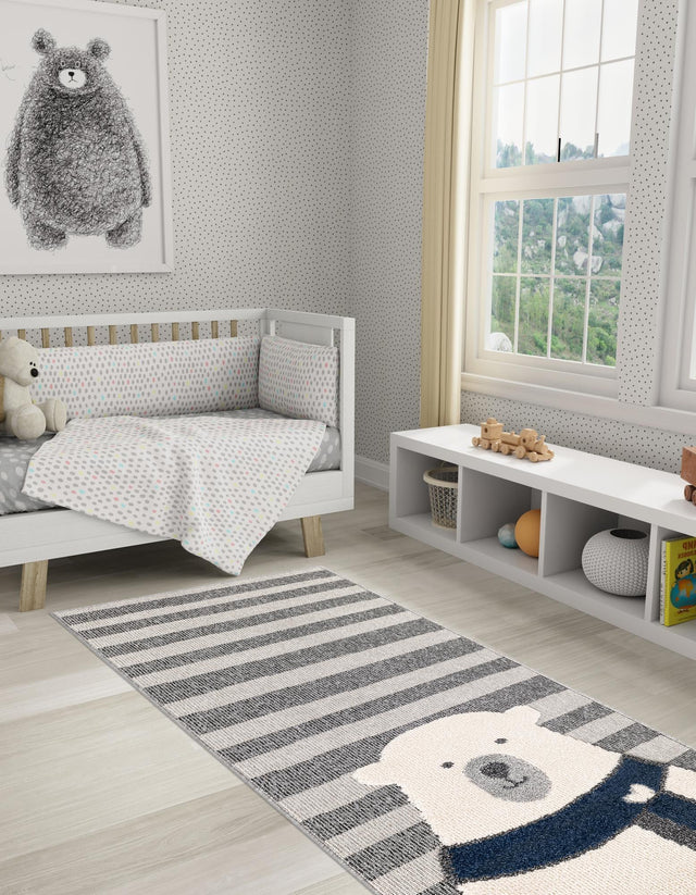 Gray 2' 7 x 6' 1 Whimsy Kids Runner Area Rug for Baby Nursery, Toddler Playroom, Bedrooms Playful Fun Design Easy Clean Carpet for Sale at Rug Engine