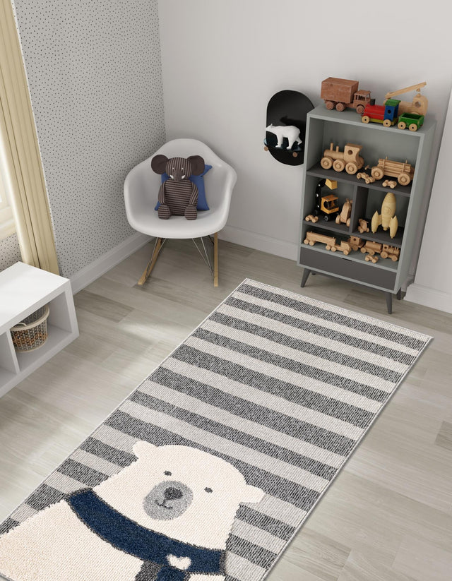 Gray 2' 7 x 8' Whimsy Kids Runner Area Rug for Baby Nursery, Toddler Playroom, Bedrooms