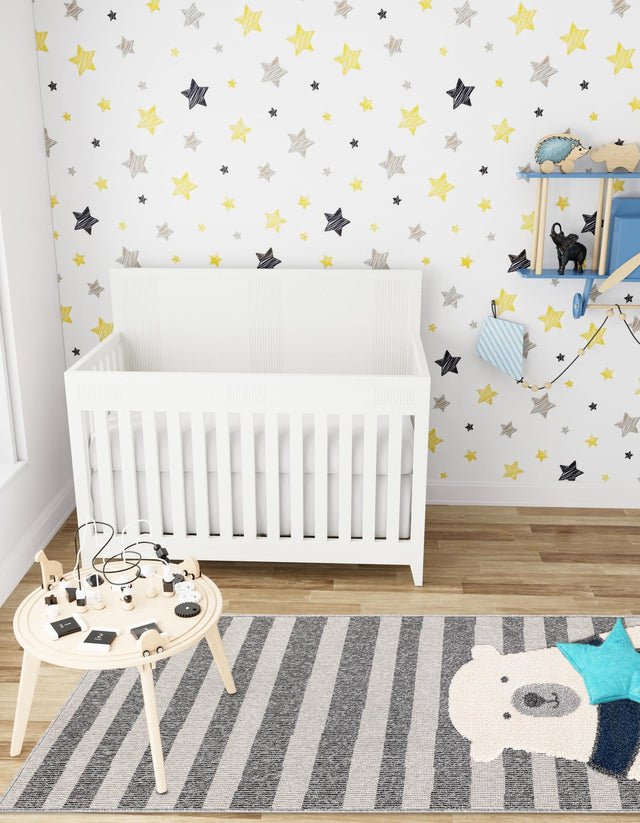 Gray 2' 7 x 8' Whimsy Kids Runner Area Rug for Baby Nursery, Toddler Playroom, Bedrooms