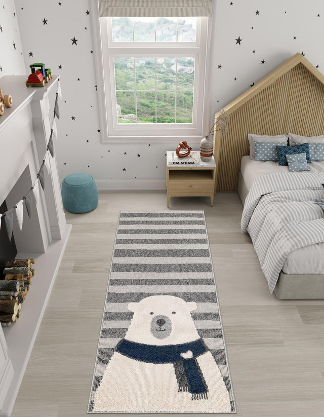 Gray 2' 7 x 8' Whimsy Kids Runner Area Rug for Baby Nursery, Toddler Playroom, Bedrooms