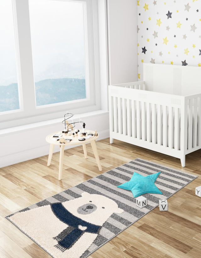 Gray 2' 7 x 8' Whimsy Kids Runner Area Rug for Baby Nursery, Toddler Playroom, Bedrooms