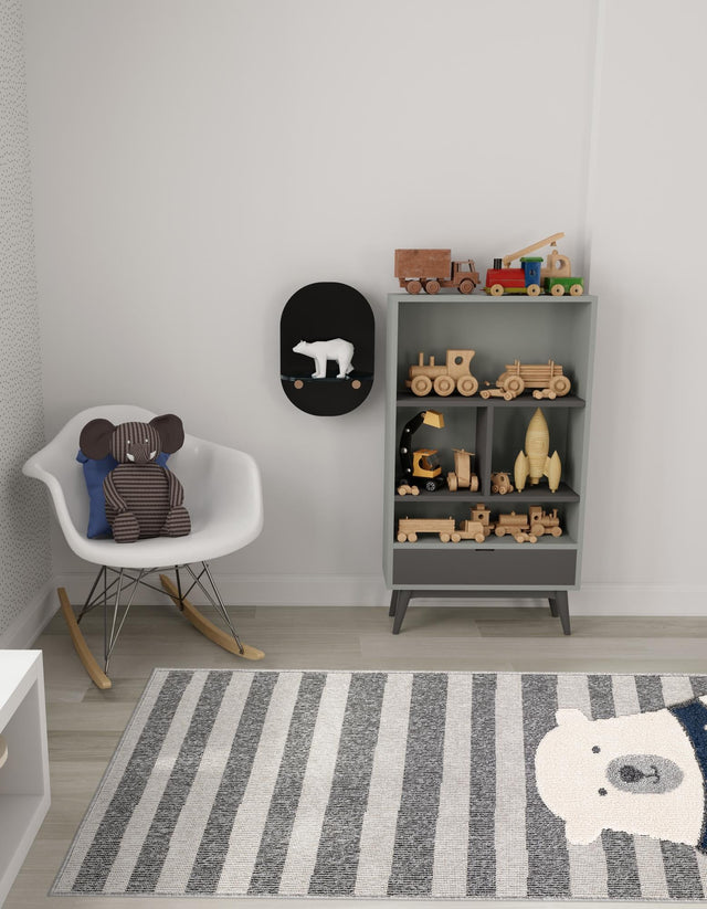 Gray 2' 7 x 8' Whimsy Kids Runner Area Rug for Baby Nursery, Toddler Playroom, Bedrooms