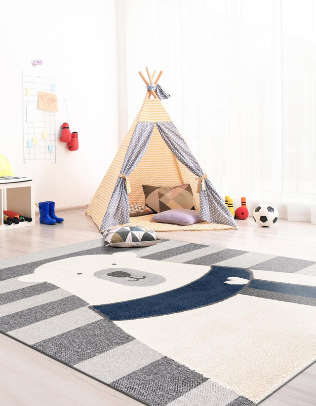 Gray 7' 10 x 7' 10 Whimsy Kids Square Area Rug for Baby Nursery, Toddler Playroom, Bedrooms Playful Fun Design Easy Clean Carpet for Sale at Rug Engine