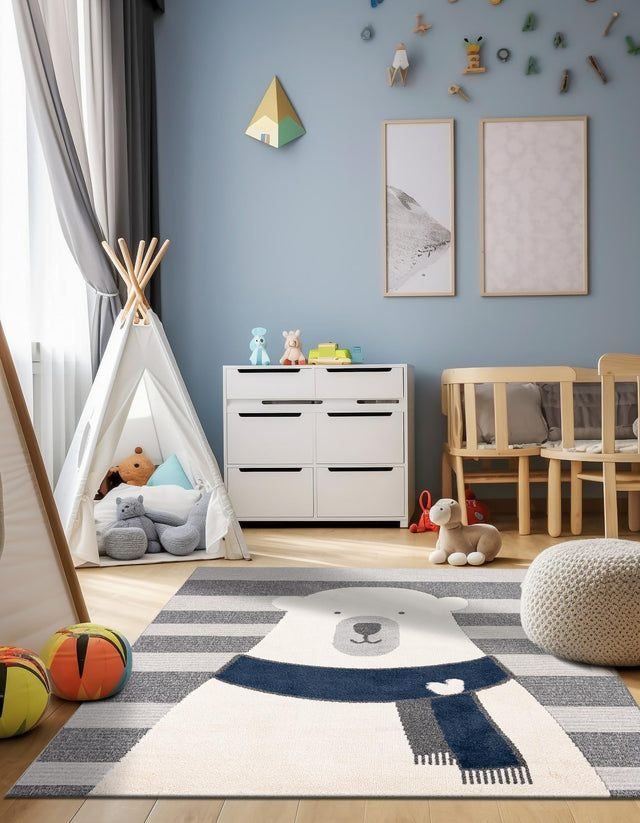 Gray 7' 10 x 7' 10 Whimsy Kids Square Area Rug for Baby Nursery, Toddler Playroom, Bedrooms Playful Fun Design Easy Clean Carpet for Sale at Rug Engine