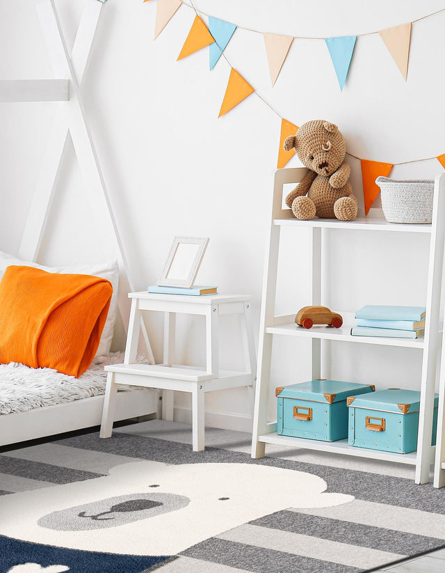 Gray 7' 10 x 7' 10 Whimsy Kids Square Area Rug for Baby Nursery, Toddler Playroom, Bedrooms Playful Fun Design Easy Clean Carpet for Sale at Rug Engine