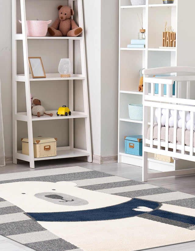 Gray 7' 10 x 7' 10 Whimsy Kids Square Area Rug for Baby Nursery, Toddler Playroom, Bedrooms Playful Fun Design Easy Clean Carpet for Sale at Rug Engine