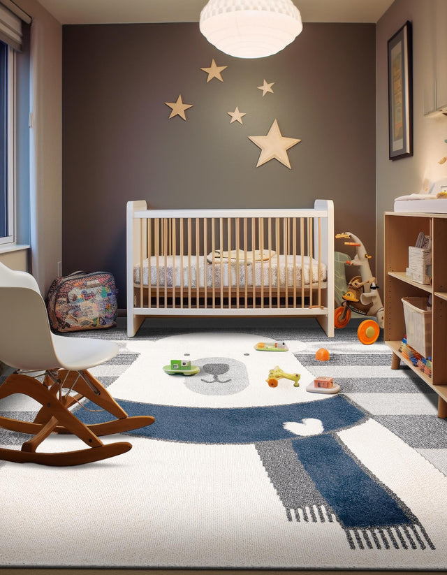 Gray 7' 10 x 7' 10 Whimsy Kids Square Area Rug for Baby Nursery, Toddler Playroom, Bedrooms Playful Fun Design Easy Clean Carpet for Sale at Rug Engine