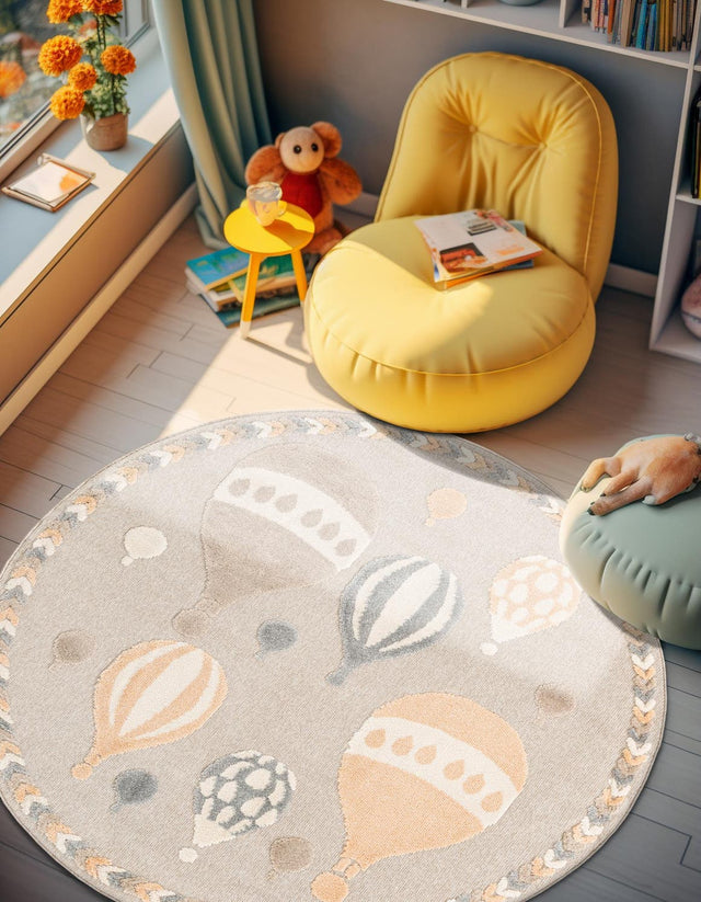Multicolor 3' 1 x 3' 1 Whimsy Kids Round Area Rug for Baby Nursery, Toddler Playroom, Bedrooms Playful Fun Design Easy Clean Carpet for Sale at Rug Engine