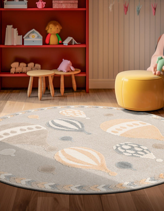 Multicolor 3' 1 x 3' 1 Whimsy Kids Round Area Rug for Baby Nursery, Toddler Playroom, Bedrooms Playful Fun Design Easy Clean Carpet for Sale at Rug Engine