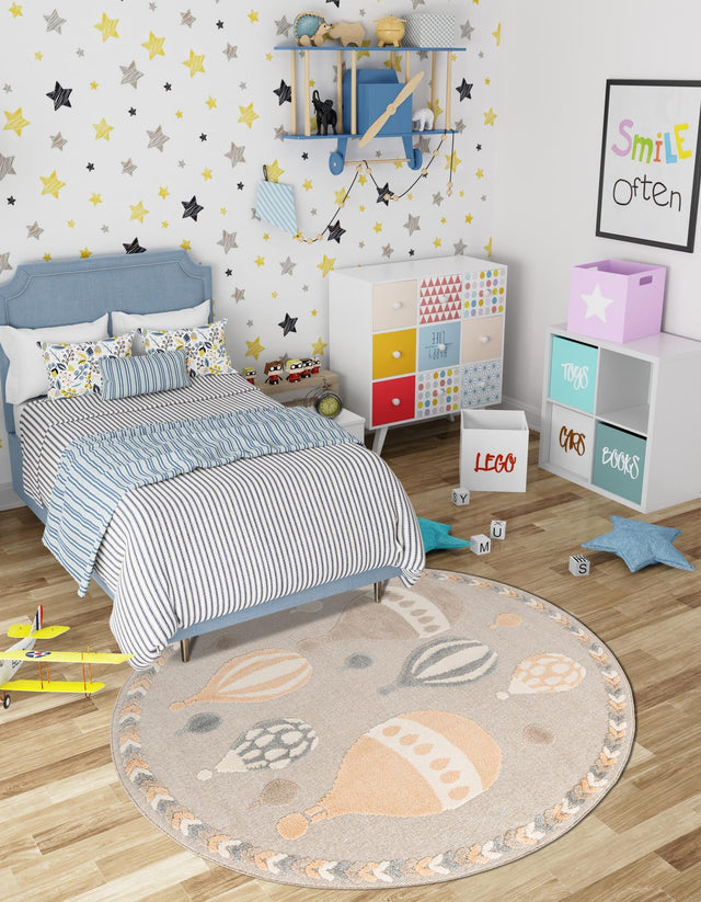Multicolor 5' 1 x 5' 1 Whimsy Kids Round Area Rug for Baby Nursery, Toddler Playroom, Bedrooms Playful Fun Design Easy Clean Carpet for Sale at Rug Engine