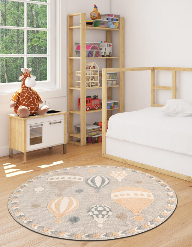 Multicolor 5' 1 x 5' 1 Whimsy Kids Round Area Rug for Baby Nursery, Toddler Playroom, Bedrooms Playful Fun Design Easy Clean Carpet for Sale at Rug Engine