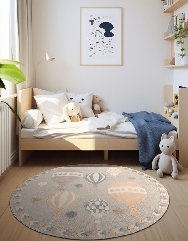 Multicolor 3' 1 x 3' 1 Whimsy Kids Round Area Rug for Baby Nursery, Toddler Playroom, Bedrooms Playful Fun Design Easy Clean Carpet for Sale at Rug Engine