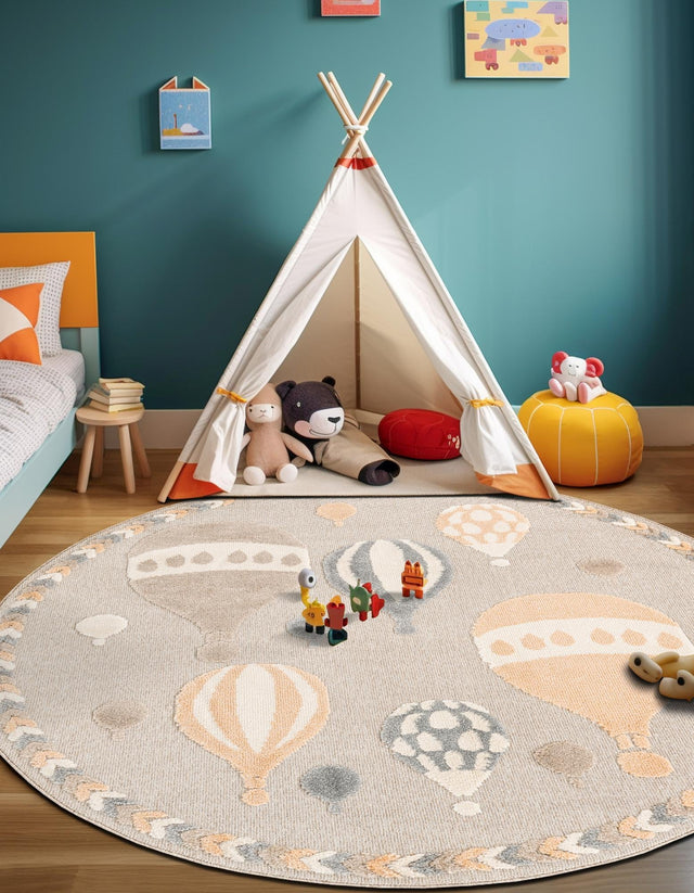 Multicolor 3' 1 x 3' 1 Whimsy Kids Round Area Rug for Baby Nursery, Toddler Playroom, Bedrooms Playful Fun Design Easy Clean Carpet for Sale at Rug Engine