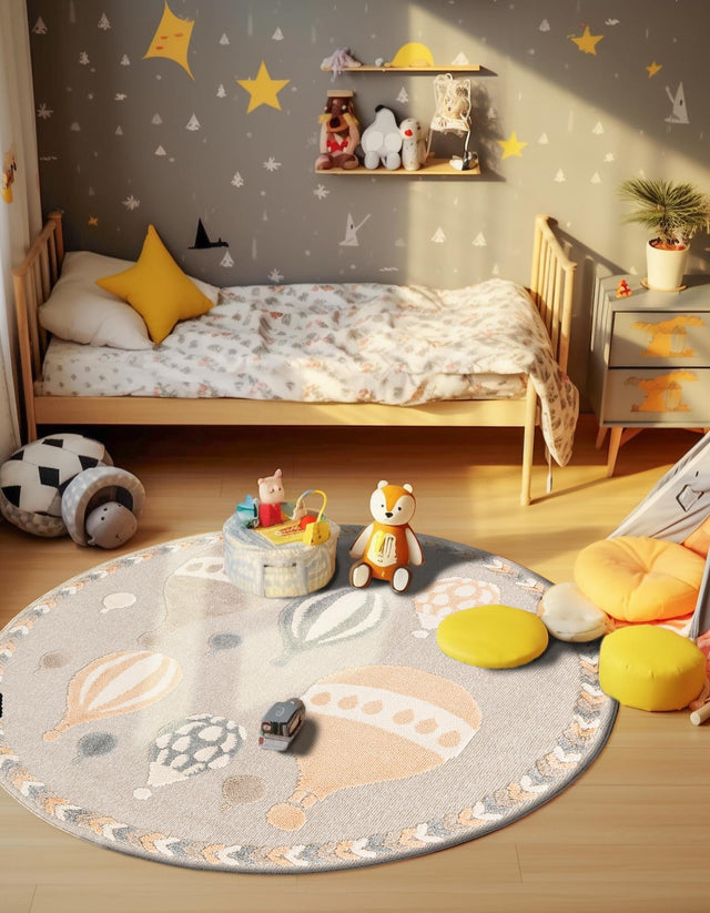 Multicolor 5' 1 x 5' 1 Whimsy Kids Round Area Rug for Baby Nursery, Toddler Playroom, Bedrooms Playful Fun Design Easy Clean Carpet for Sale at Rug Engine