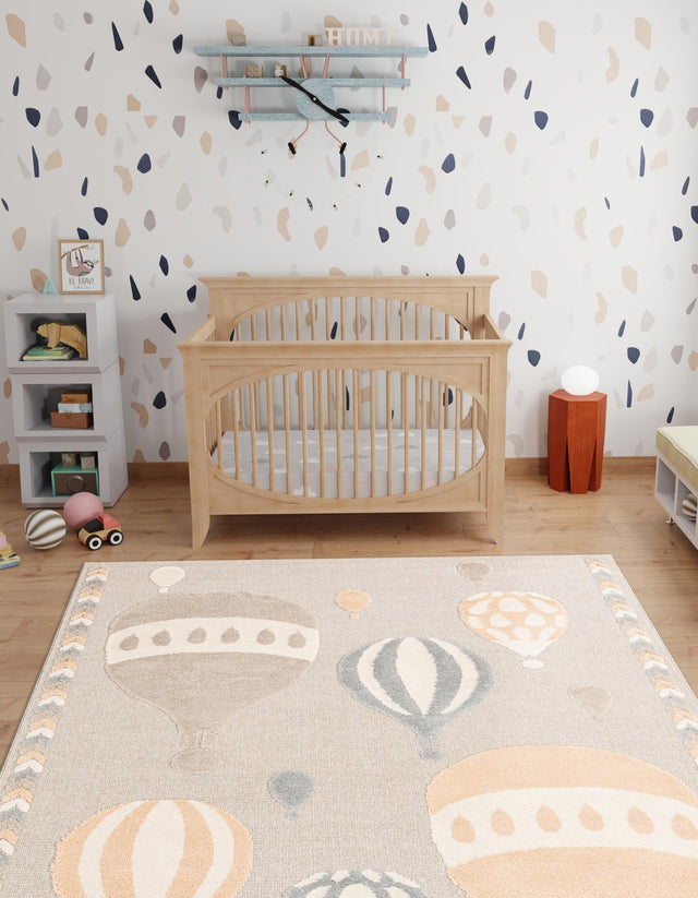 Multicolor 5' 1 x 7' 1 Whimsy Kids Rectangle Area Rug for Baby Nursery, Toddler Playroom, Bedrooms Playful Fun Design Easy Clean Carpet for Sale at Rug Engine