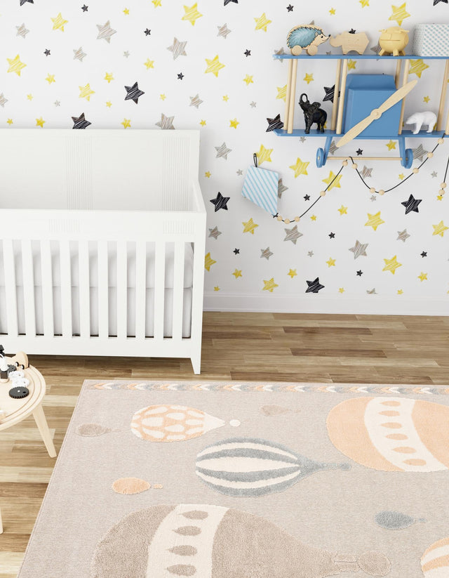 Multicolor 6' 1 x 9' Whimsy Kids Rectangle Area Rug for Baby Nursery, Toddler Playroom, Bedrooms