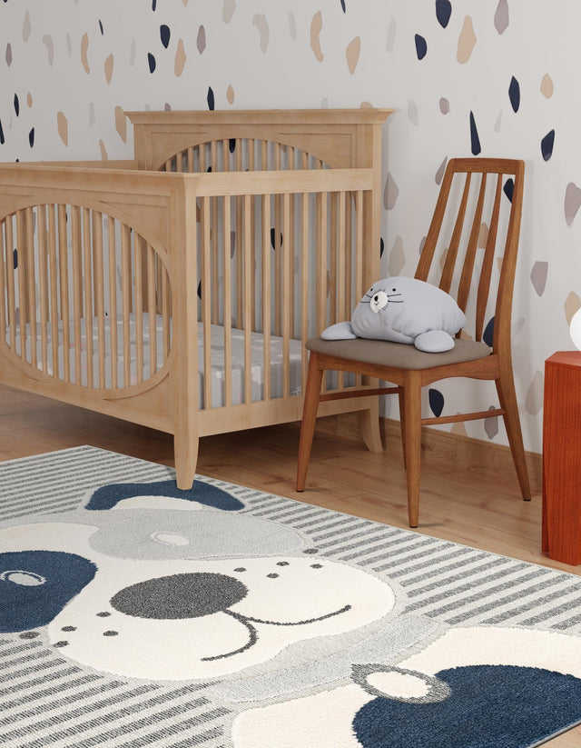 Blue and Gray 5' 1 x 7' 1 Whimsy Kids Rectangle Area Rug for Baby Nursery, Toddler Playroom, Bedrooms