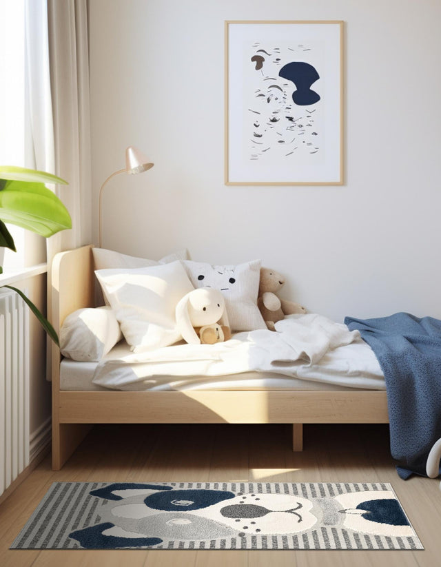 Blue and Gray 2' 7 x 6' 1 Whimsy Kids Runner Area Rug for Baby Nursery, Toddler Playroom, Bedrooms