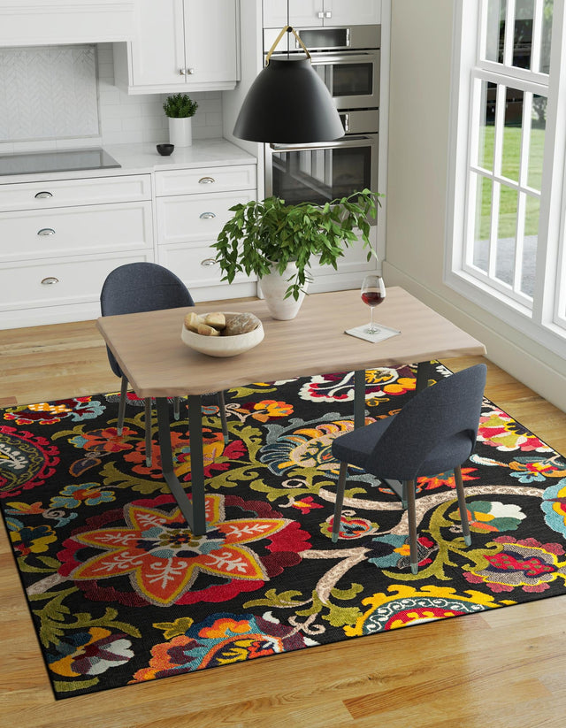 Multicolor Black 7' 10 x 7' 10 Outdoor Casablanca Square Area Rug Weather Resistant for Patio, Deck, Terrace, Balcony, Porch