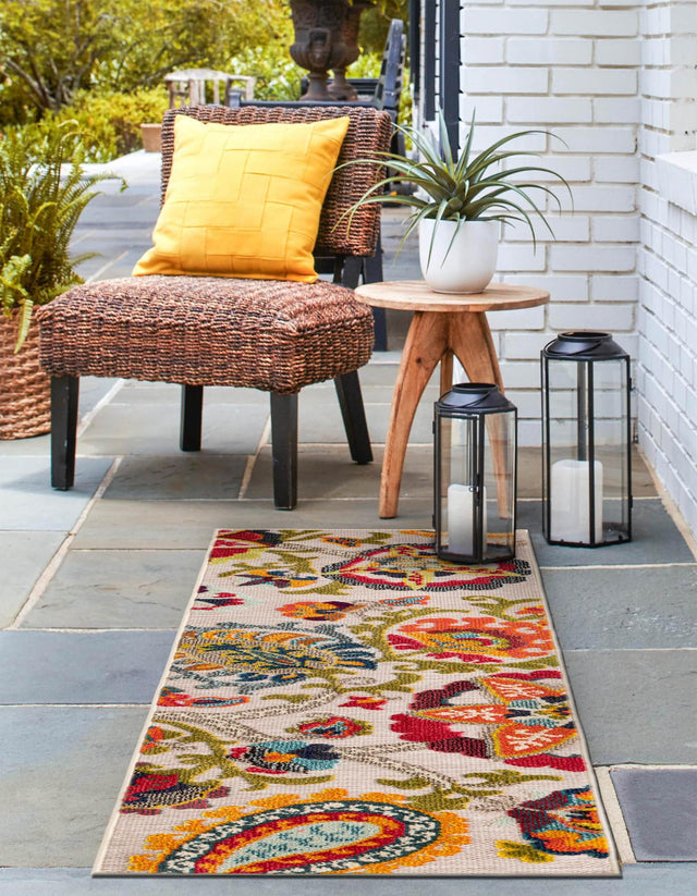 Multicolor Beige 2' 7 x 10' Outdoor Casablanca Runner Area Rug Weather Resistant for Patio, Deck, Terrace, Balcony, Porch Polypropylene Vivid Colorful Modern Carpet for Sale at Rug Engine