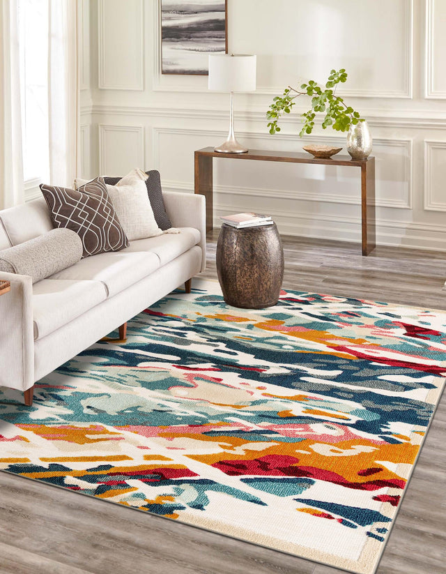 Multicolor 9' x 12' Outdoor Casablanca Rectangle Area Rug Weather Resistant for Patio, Deck, Terrace, Balcony, Porch Polypropylene Vivid Colorful Modern Carpet for Sale at Rug Engine