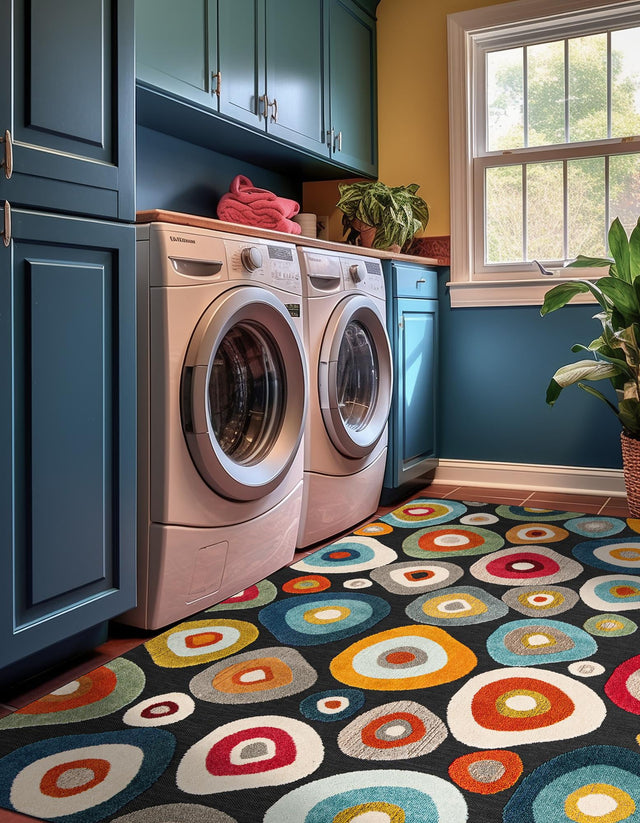 Multicolor Black 9' x 12' Outdoor Casablanca Rectangle Area Rug Weather Resistant for Patio, Deck, Terrace, Balcony, Porch Polypropylene Vivid Colorful Modern Carpet for Sale at Rug Engine