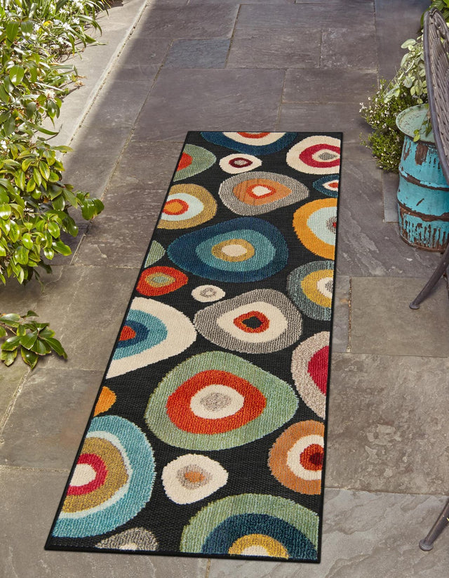 Multicolor Black 2' x 8' Outdoor Casablanca Runner Area Rug Weather Resistant for Patio, Deck, Terrace, Balcony, Porch Polypropylene Vivid Colorful Modern Carpet for Sale at Rug Engine
