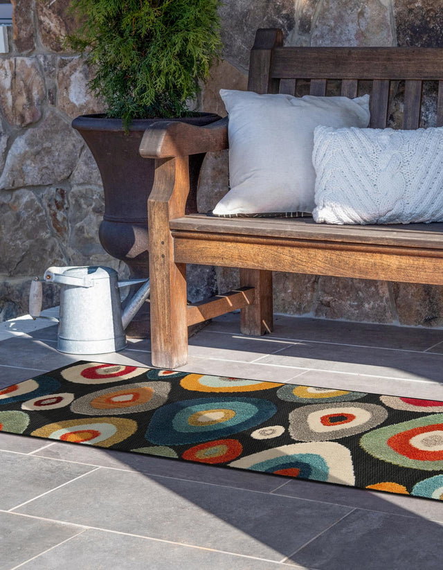 Multicolor Black 2' x 8' Outdoor Casablanca Runner Area Rug Weather Resistant for Patio, Deck, Terrace, Balcony, Porch Polypropylene Vivid Colorful Modern Carpet for Sale at Rug Engine
