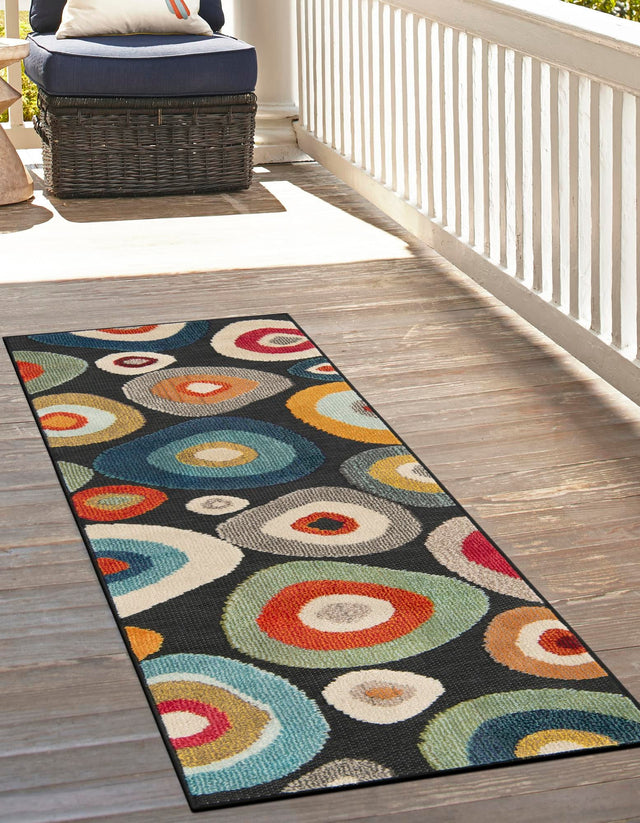 Multicolor Black 2' x 8' Outdoor Casablanca Runner Area Rug Weather Resistant for Patio, Deck, Terrace, Balcony, Porch Polypropylene Vivid Colorful Modern Carpet for Sale at Rug Engine