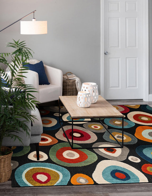 Multicolor Black 10' x 10' Outdoor Casablanca Square Area Rug Weather Resistant for Patio, Deck, Terrace, Balcony, Porch Polypropylene Vivid Colorful Modern Carpet for Sale at Rug Engine