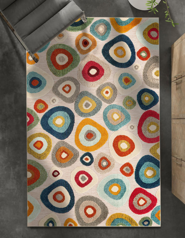 Multicolor Beige 6' 1 x 9' Outdoor Casablanca Rectangle Area Rug Weather Resistant for Patio, Deck, Terrace, Balcony, Porch Polypropylene Vivid Colorful Modern Carpet for Sale at Rug Engine