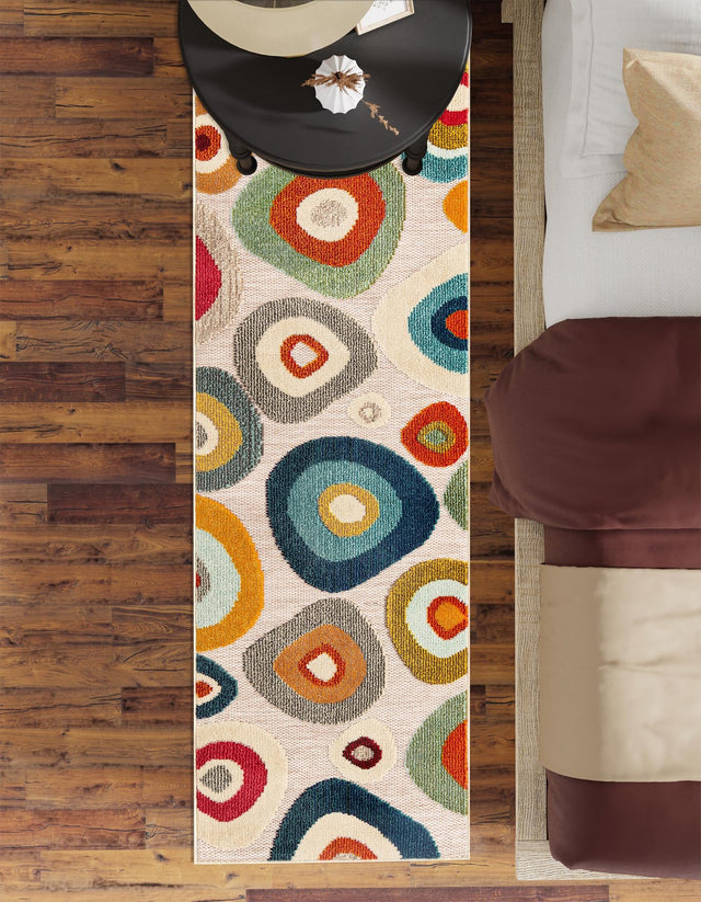 Multicolor Beige 2' x 5' 1 Outdoor Casablanca Runner Area Rug Weather Resistant for Patio, Deck, Terrace, Balcony, Porch Polypropylene Vivid Colorful Modern Carpet for Sale at Rug Engine