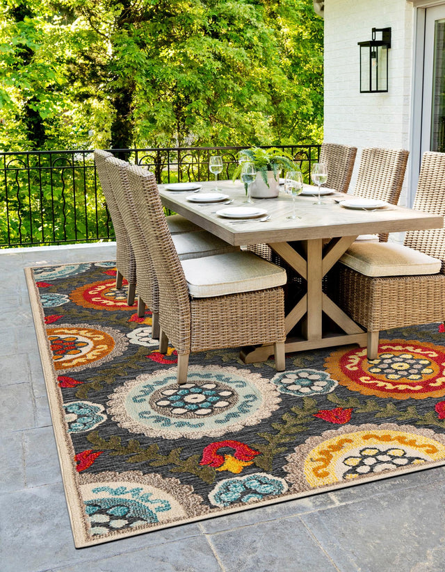 Gray 4' 1 x 6' 1 Outdoor Casablanca Rectangle Area Rug Weather Resistant for Patio, Deck, Terrace, Balcony, Porch Polypropylene Vivid Colorful Modern Carpet for Sale at Rug Engine