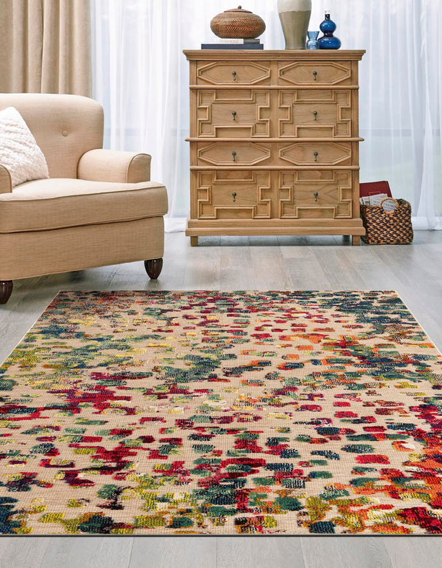 Multicolor 5' 1 x 7' 1 Outdoor Casablanca Rectangle Area Rug Weather Resistant for Patio, Deck, Terrace, Balcony, Porch Polypropylene Vivid Colorful Modern Carpet for Sale at Rug Engine