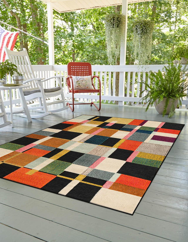 Multicolor 4' 1 x 6' 1 Outdoor Casablanca Rectangle Area Rug Weather Resistant for Patio, Deck, Terrace, Balcony, Porch