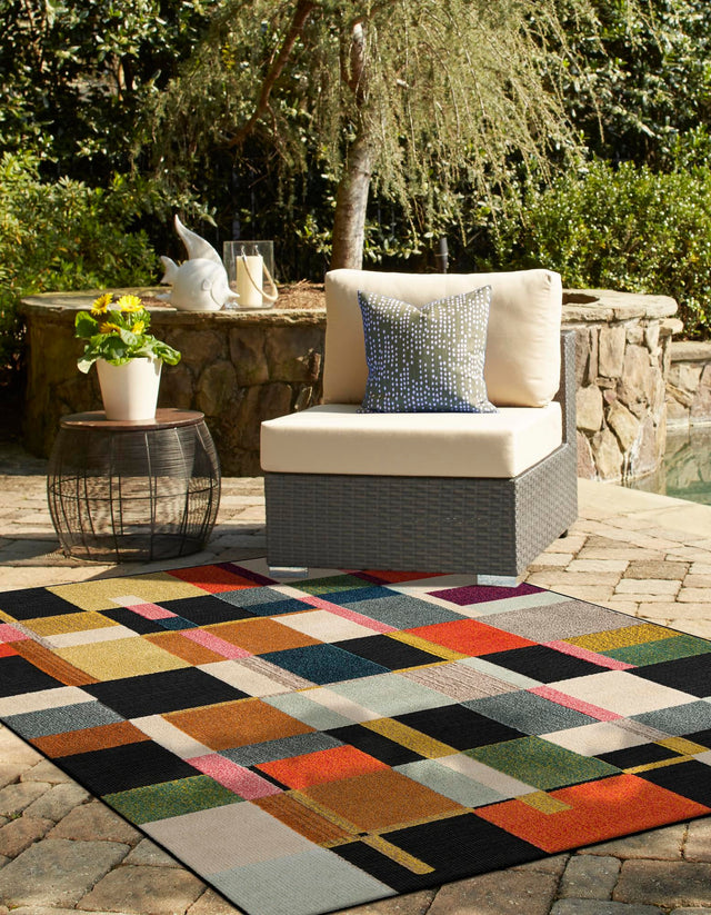 Multicolor 4' 1 x 6' 1 Outdoor Casablanca Rectangle Area Rug Weather Resistant for Patio, Deck, Terrace, Balcony, Porch