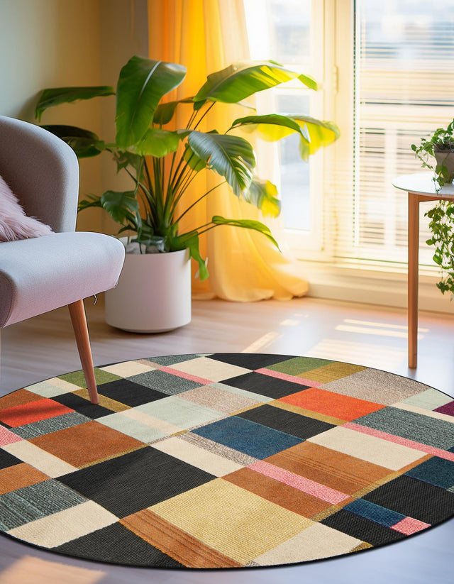 Multicolor 3' 1 x 3' 1 Outdoor Casablanca Round Area Rug Weather Resistant for Patio, Deck, Terrace, Balcony, Porch Polypropylene Vivid Colorful Modern Carpet for Sale at Rug Engine