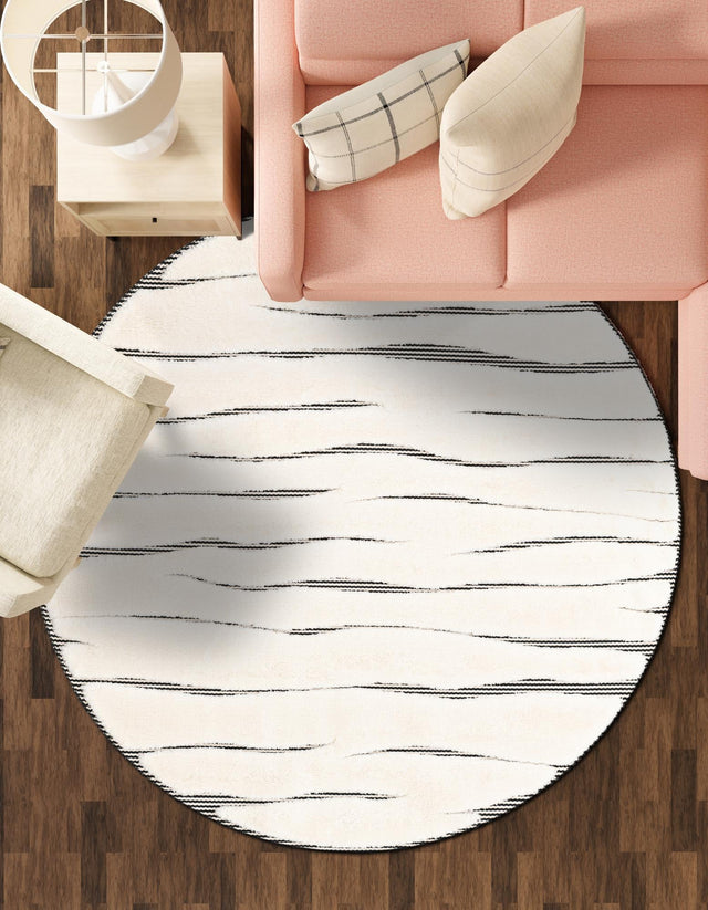 Ivory White 3' 1 x 3' 1 Prismatic Round Area Rug Modern Geometric Unique Design Carpet for Contemporary Interior Home Decorating for Sale at Rug Engine