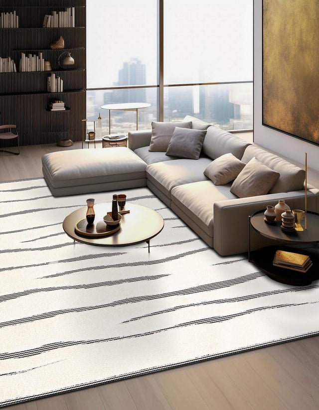 Ivory White 7' 10 x 7' 10 Prismatic Square Area Rug Modern Geometric Unique Design Carpet for Contemporary Interior Home Decorating for Sale at Rug Engine