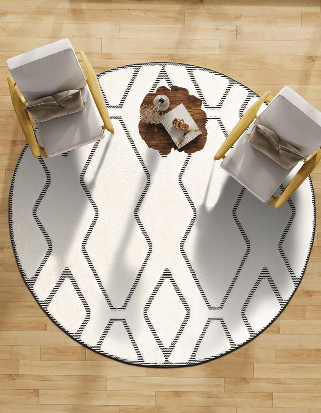 Ivory White 3' 1 x 3' 1 Prismatic Round Area Rug Modern Geometric Unique Design Carpet for Contemporary Interior Home Decorating for Sale at Rug Engine