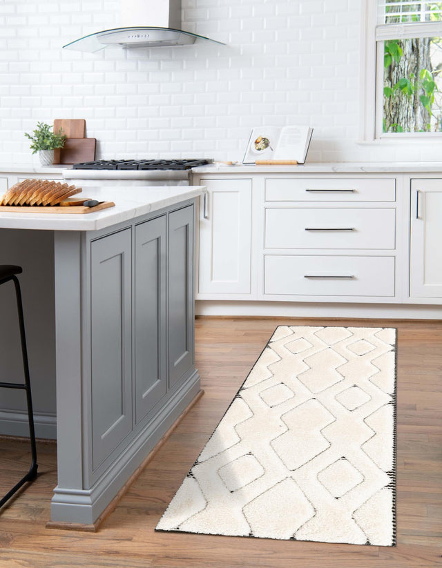 Ivory White 2' 7 x 12' Prismatic Runner Area Rug Modern Geometric Unique Design Carpet for Contemporary Interior Home Decorating for Sale at Rug Engine