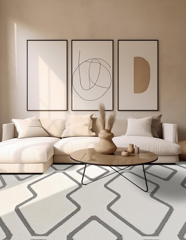 Ivory White 7' 10 x 7' 10 Prismatic Square Area Rug Modern Geometric Unique Design Carpet for Contemporary Interior Home Decorating for Sale at Rug Engine