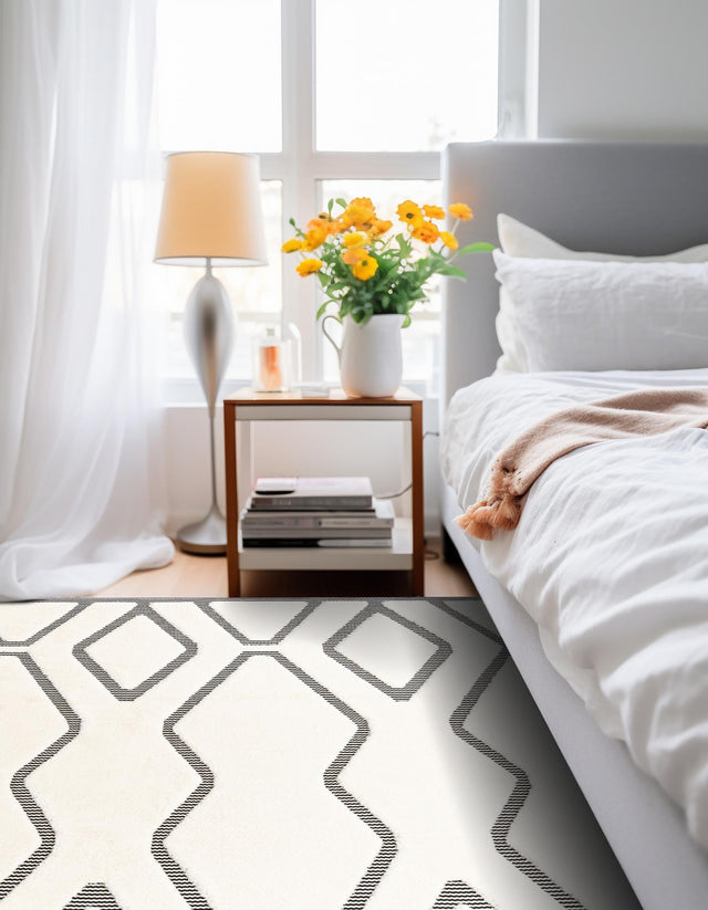Ivory White 7' 10 x 7' 10 Prismatic Square Area Rug Modern Geometric Unique Design Carpet for Contemporary Interior Home Decorating for Sale at Rug Engine