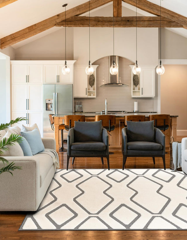 Ivory White 7' 10 x 7' 10 Prismatic Square Area Rug Modern Geometric Unique Design Carpet for Contemporary Interior Home Decorating for Sale at Rug Engine