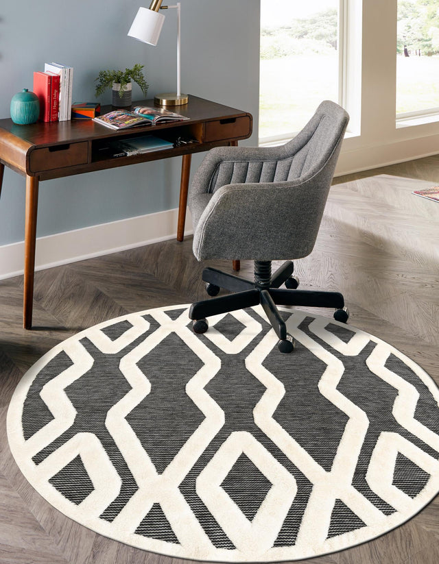 Gray 6' 1 x 6' 1 Prismatic Round Area Rug Modern Geometric Unique Design Carpet for Contemporary Interior Home Decorating for Sale at Rug Engine