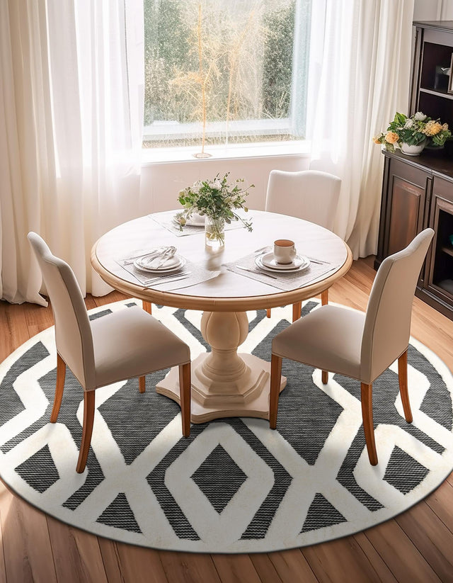 Gray 6' 1 x 6' 1 Prismatic Round Area Rug Modern Geometric Unique Design Carpet for Contemporary Interior Home Decorating for Sale at Rug Engine