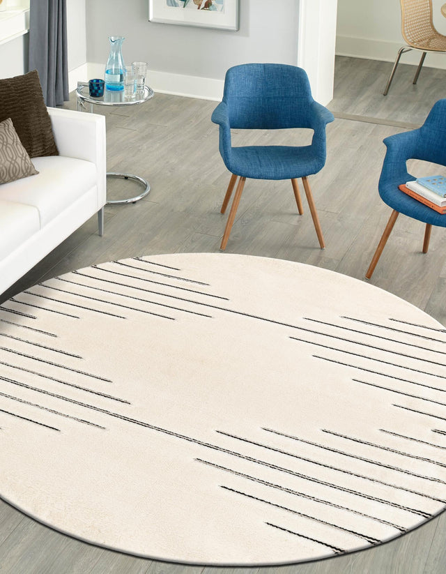 Ivory White 6' 1 x 6' 1 Prismatic Round Area Rug Modern Geometric Unique Design Carpet for Contemporary Interior Home Decorating for Sale at Rug Engine